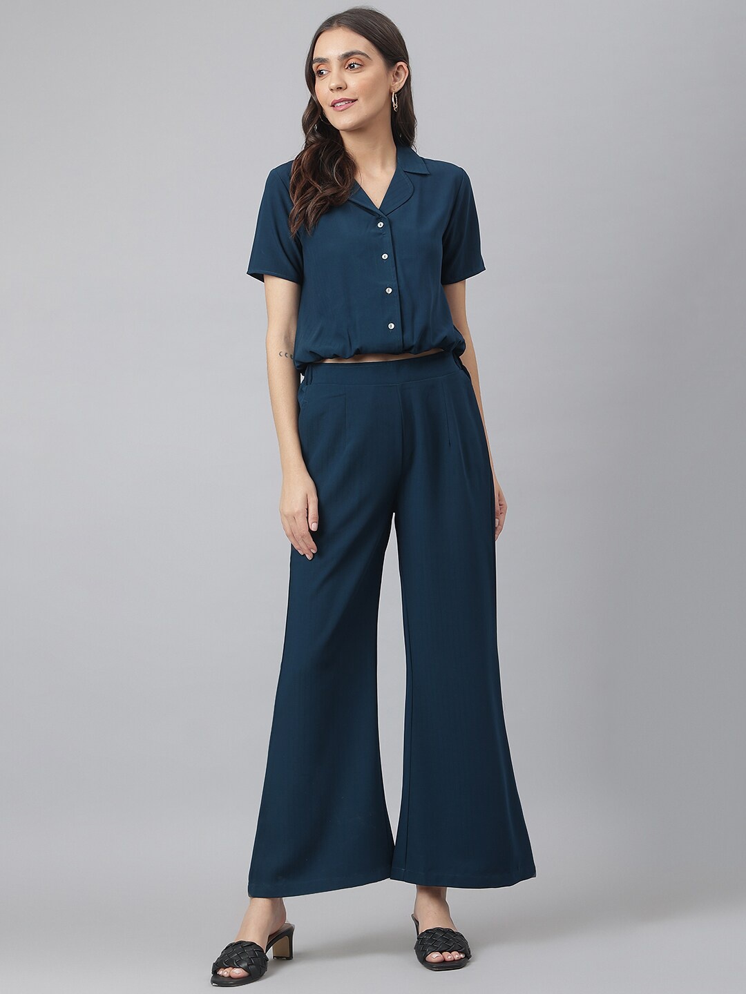 

Miss Grace Women Navy Blue Striped Co-Ords