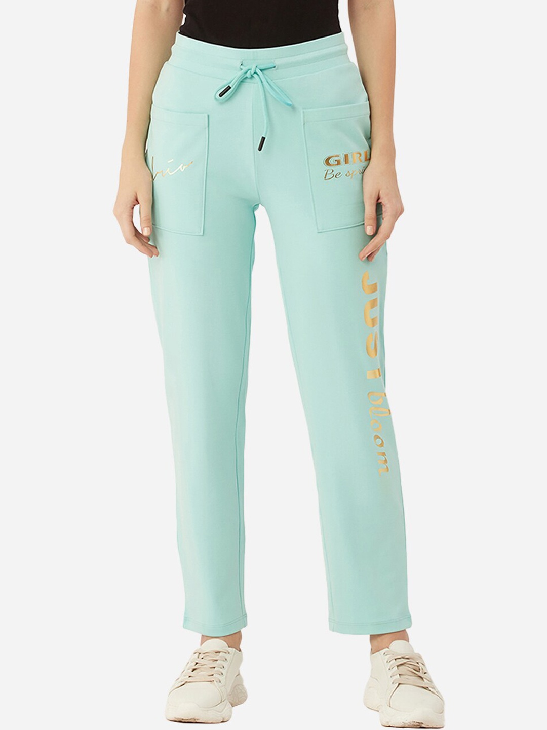 

EDRIO Women Blue Graphic Printed Pure Cotton Track Pants