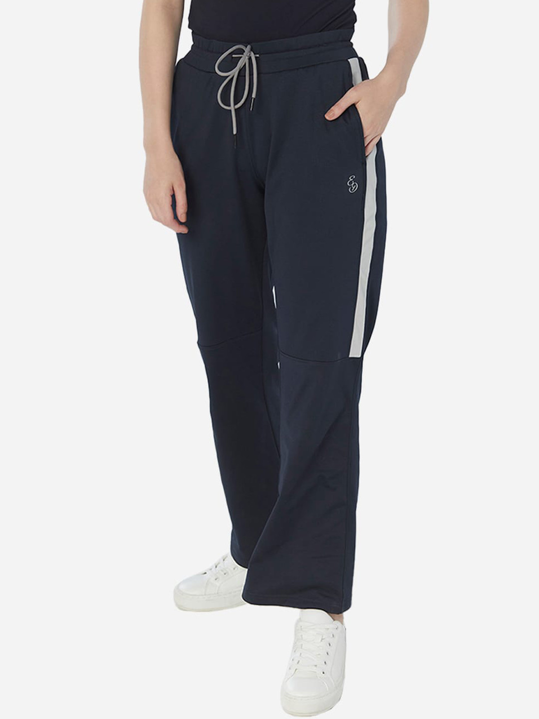 

EDRIO Women Navy Blue Solid Flared Bottom Track Pants