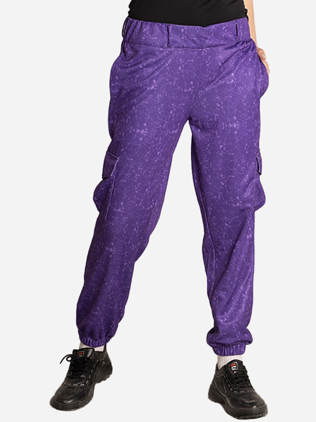 

EDRIO Women Lavender Solid Mottled Effect Cargo Track Pants