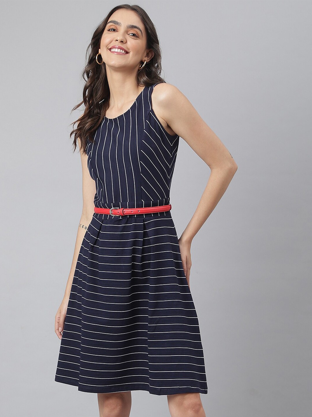 

Miss Grace Navy Blue & dark sapphire Striped Dress