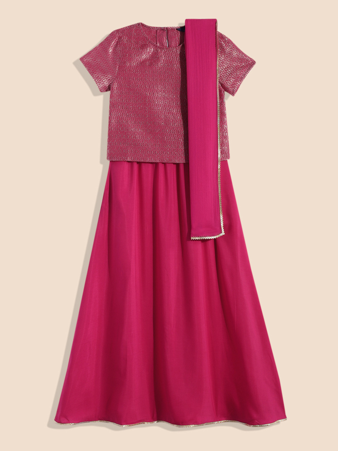 

House of Pataudi Girls Pink Embroidered Ready to Wear Lehenga & Blouse With Dupatta