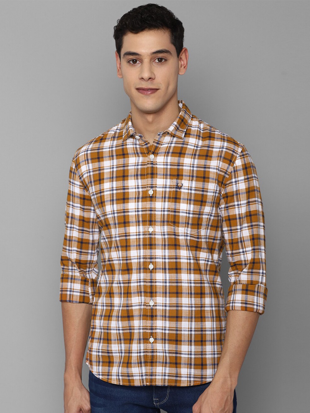 

Allen Solly Sport Men Yellow Slim Fit Tartan Checks Checked Casual Shirt