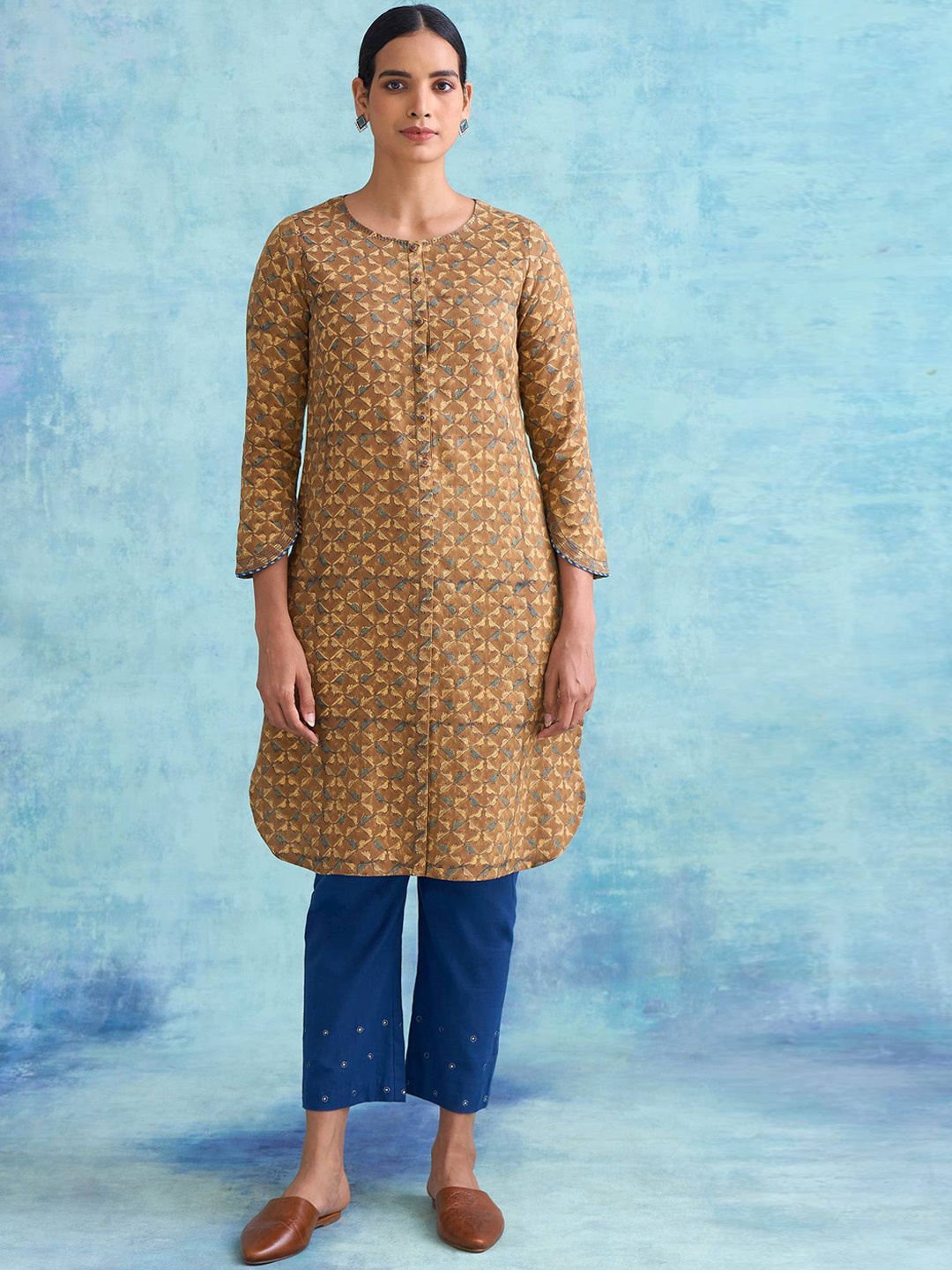 

W The Folksong Collection Women Brown Embroidered Gotta Patti Kurta