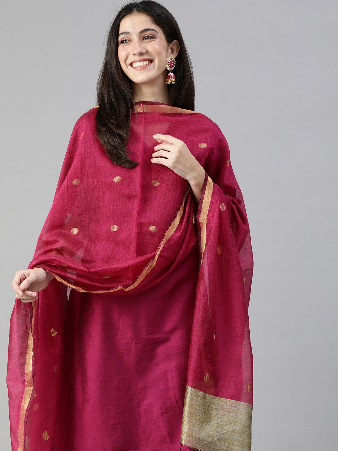 

swatika Magenta Woven Design Bhagalpuri Dupatta