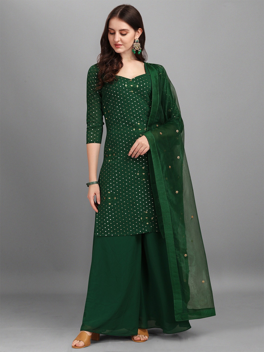 

Fashion Basket Green Embroidered Semi-Stitched Dress Material
