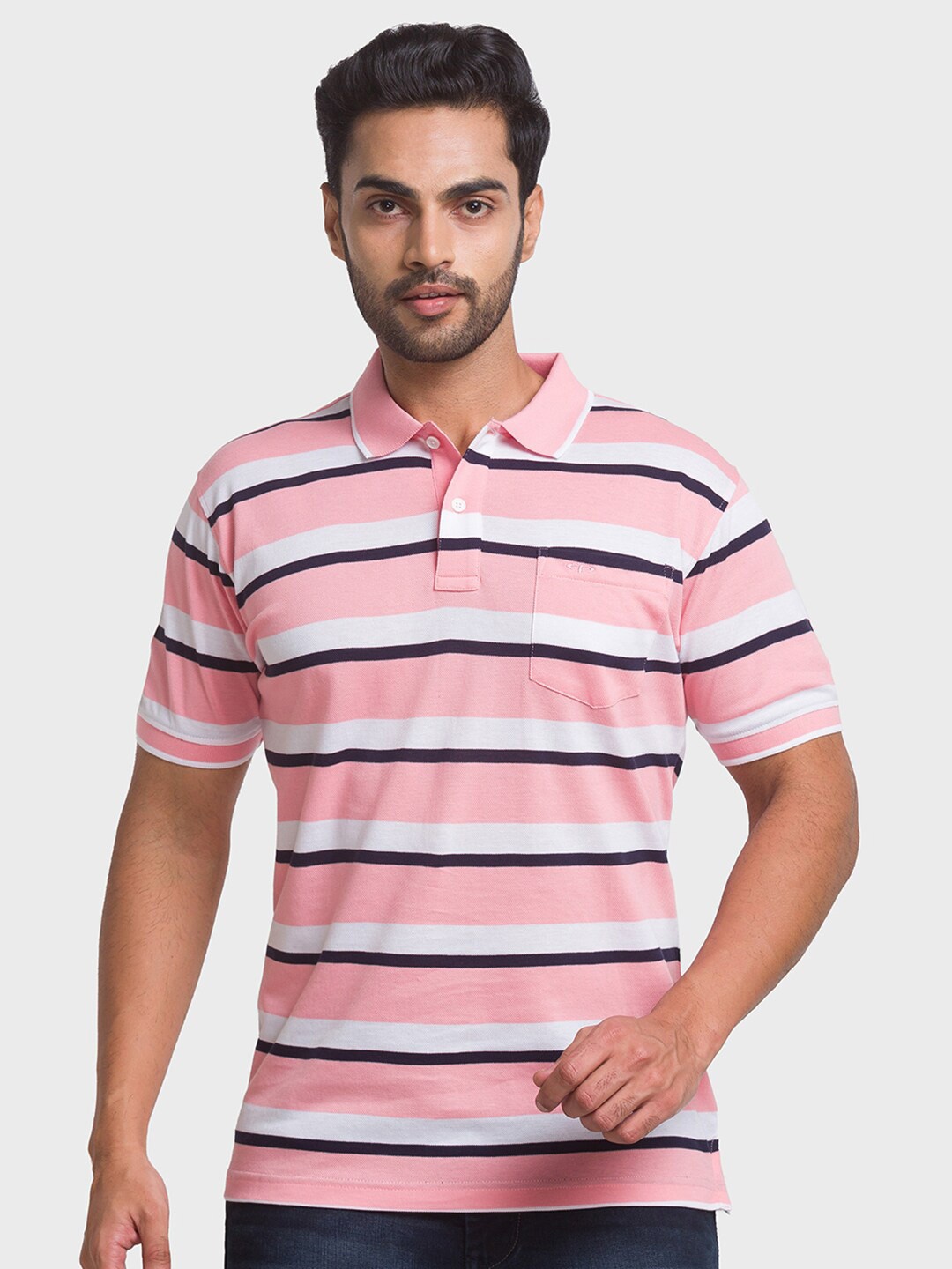

ColorPlus Men Red Striped Polo Collar T-shirt