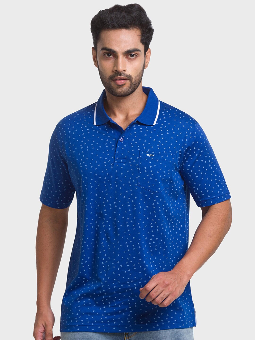 

ColorPlus Men Blue Printed Polo Collar T-shirt