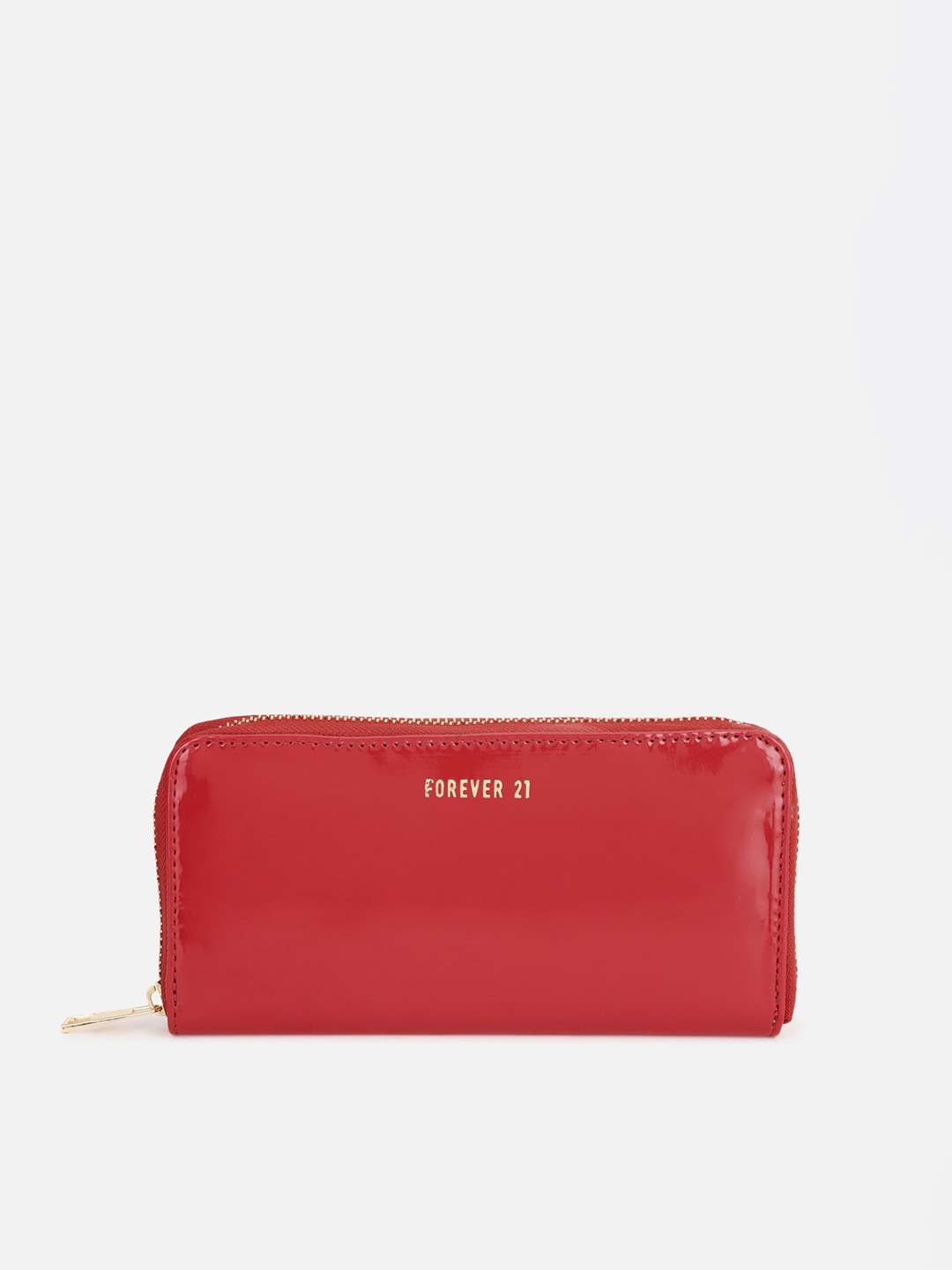 

FOREVER 21 Women Red & Gold-Toned PU Zip Around Wallet