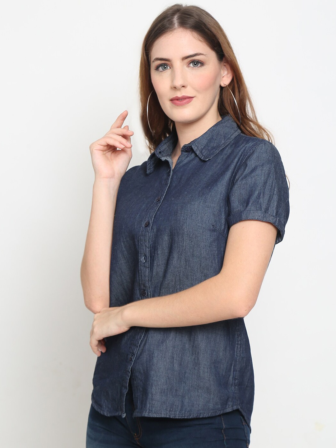 

GRACIT Women Navy Blue Classic Slim Fit Casual Shirt