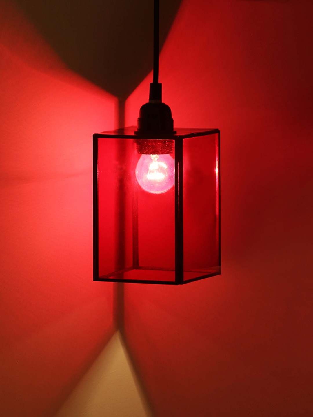 

ExclusiveLane Red & Transparent Solid Cuboidal Shaped Glass Pendant Ceiling Lamps