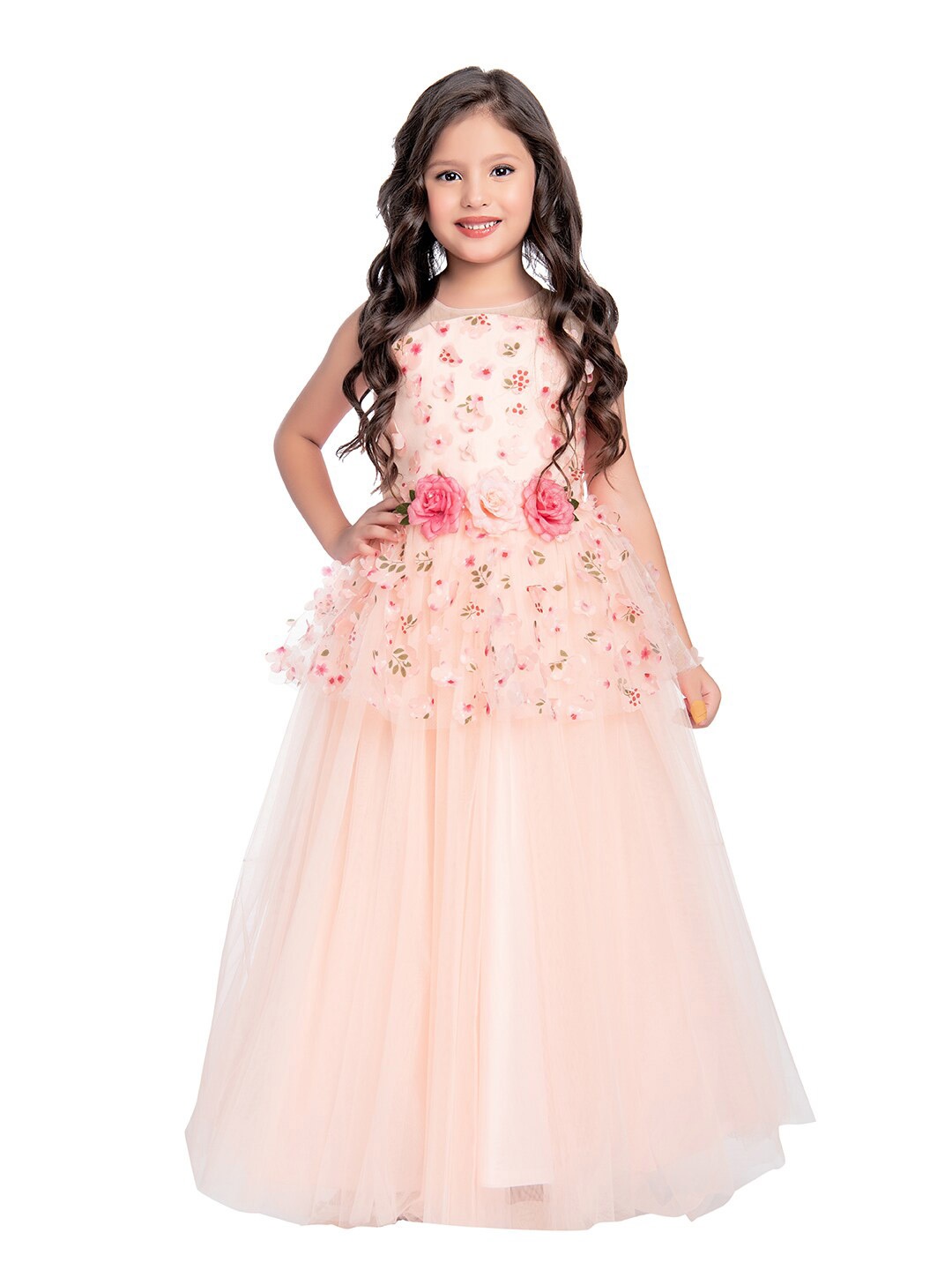 

BETTY Peach-Coloured Embellished Net Ethnic Maxi Dress