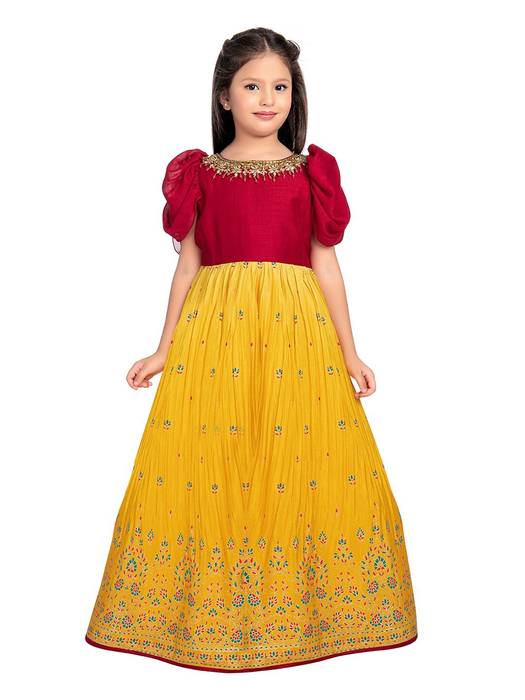 

BETTY Yellow Floral Ethnic Maxi Dress