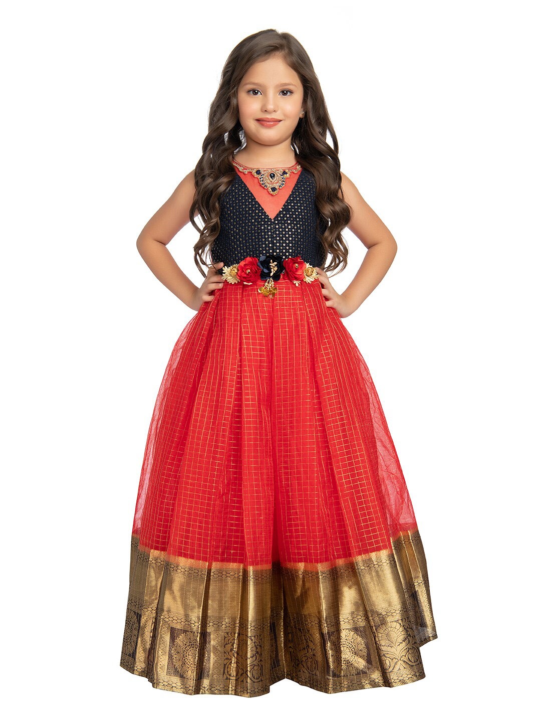 

BETTY Red Embellished Net Ethnic Maxi Dress