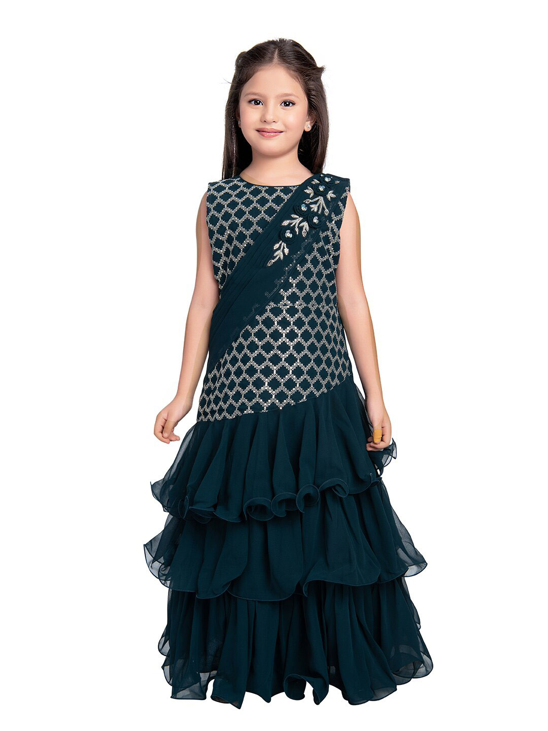 

BETTY Blue Floral Georgette Ethnic Maxi Dress