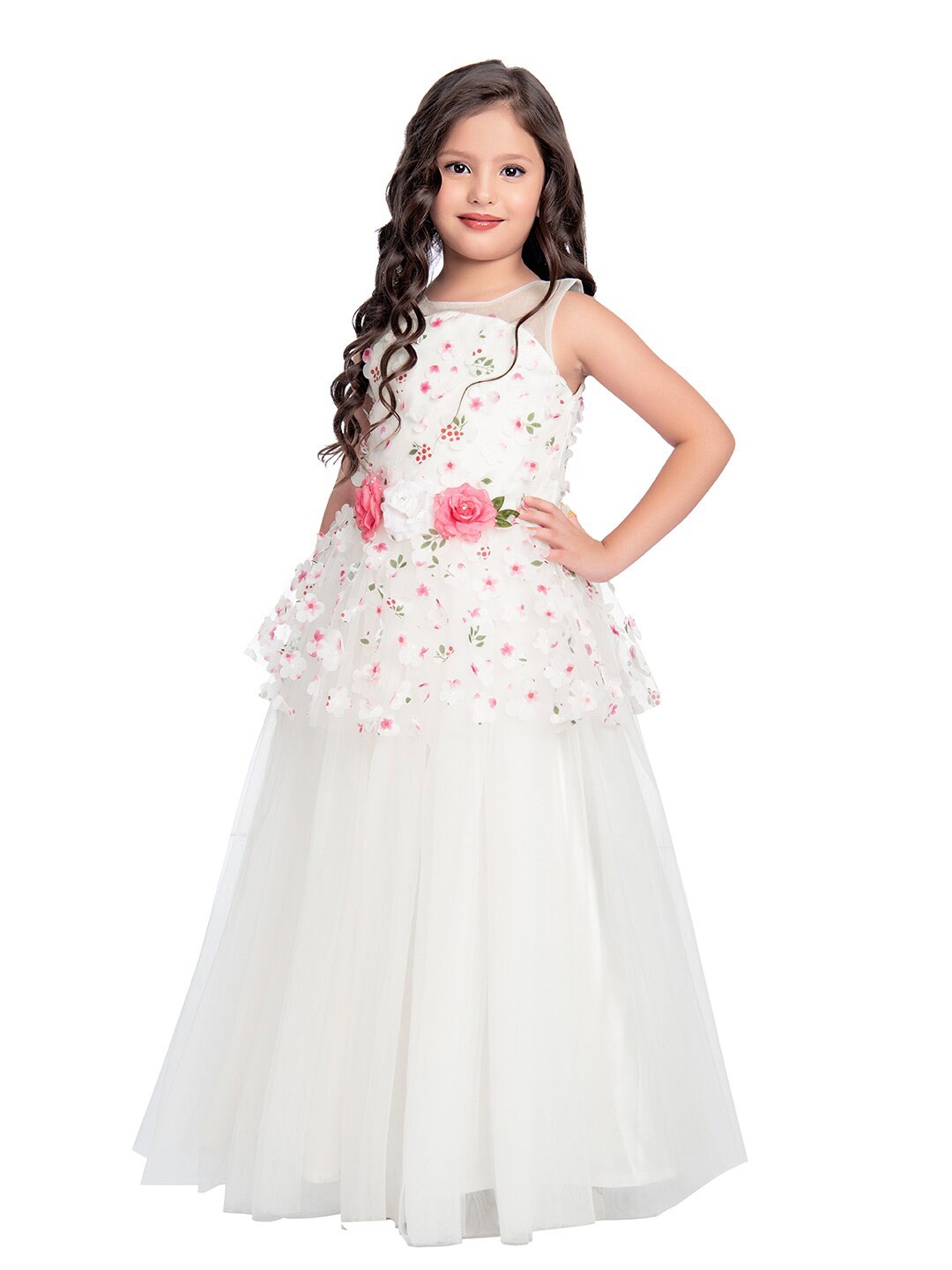 

BETTY White Embellished Net Ethnic Maxi Dress
