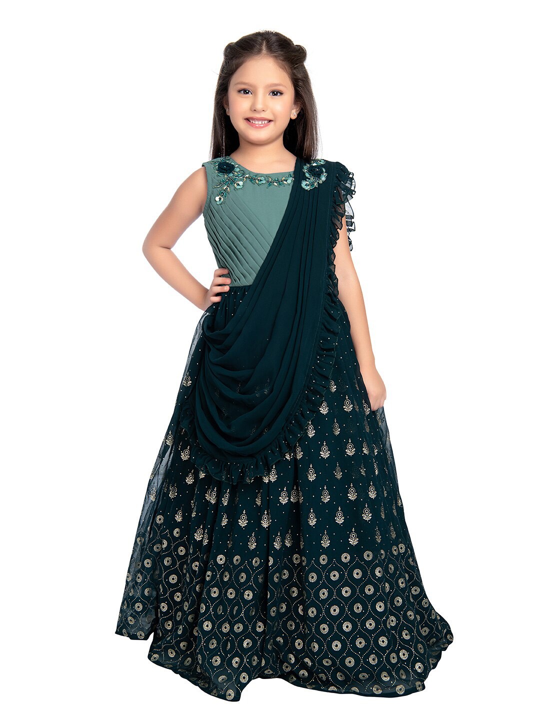

BETTY Blue Floral Georgette Ethnic Maxi Dress