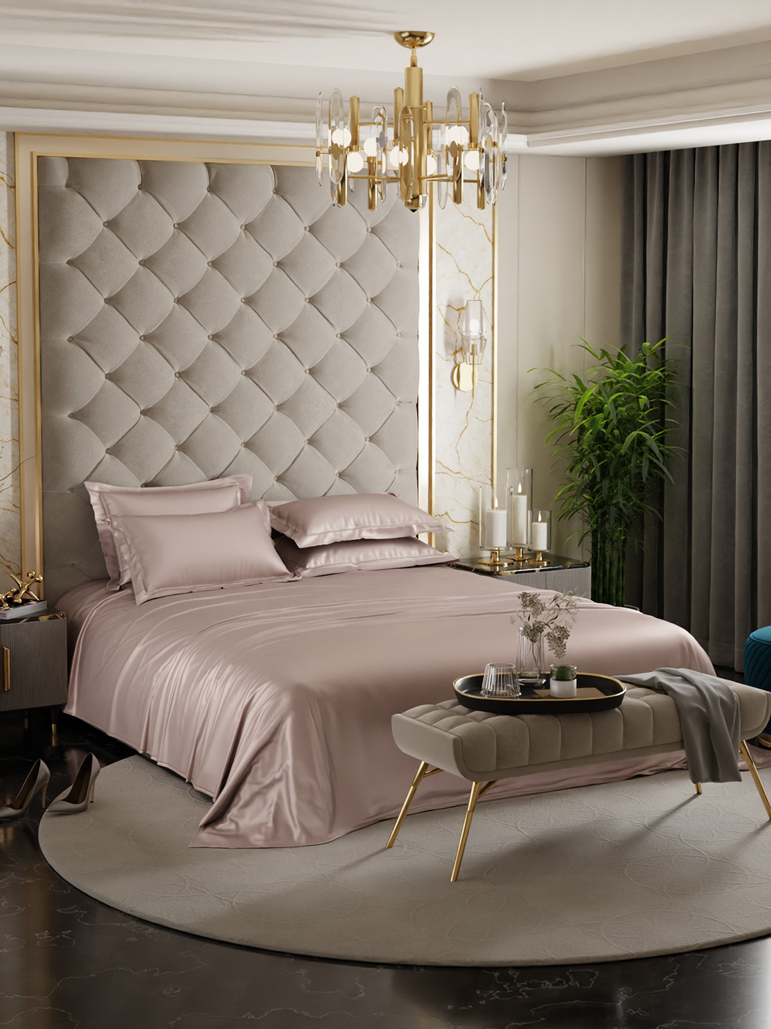 

Stoa Paris Date Night Collection Champagne 300TC Satin King Size Bedsheet 4 Pillow Covers