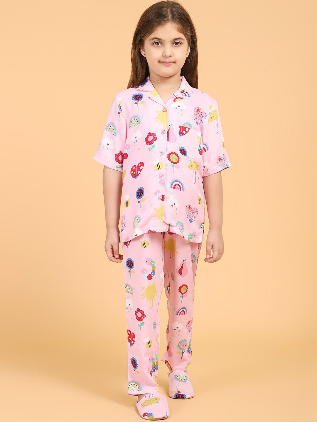 

PICCOLO Girls Pink & Blue Printed Night suit