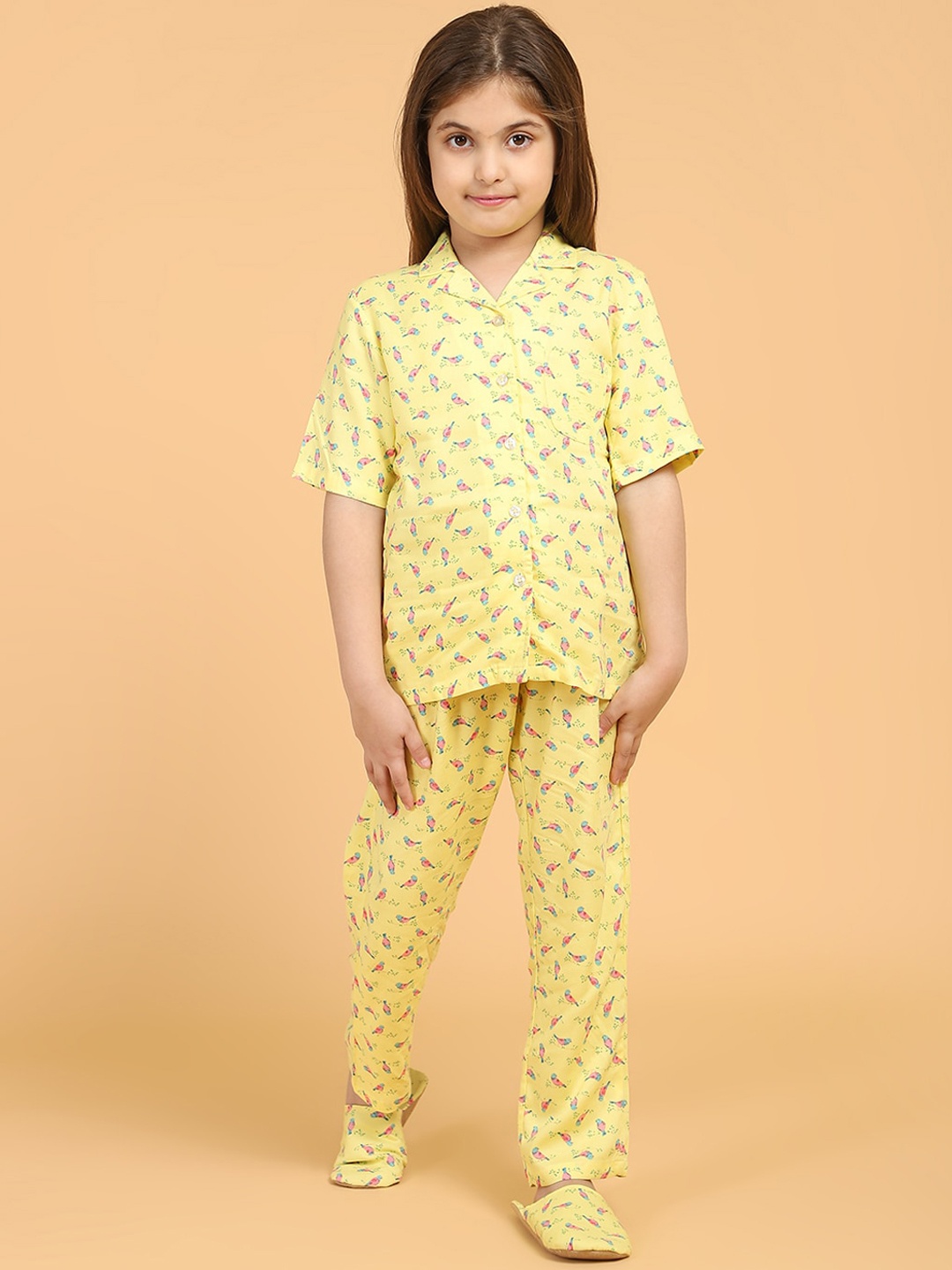

PICCOLO Girls Yellow & Pink Printed Night suit