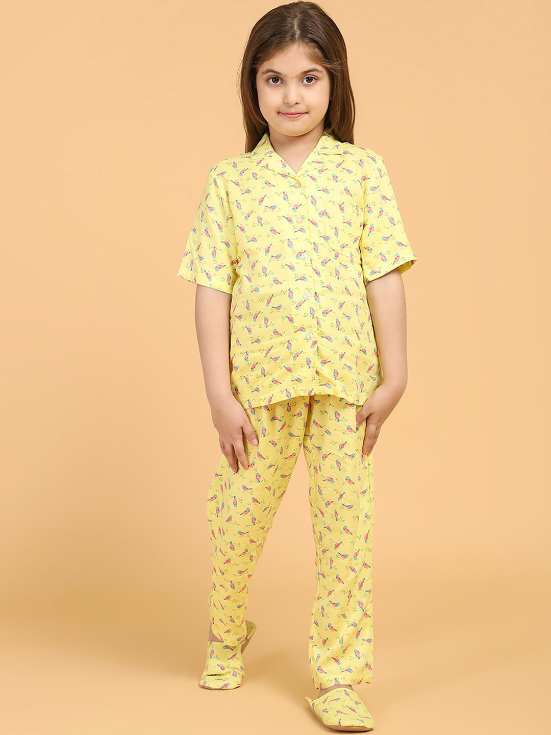 

PICCOLO Girls Yellow & Pink Printed Night suit