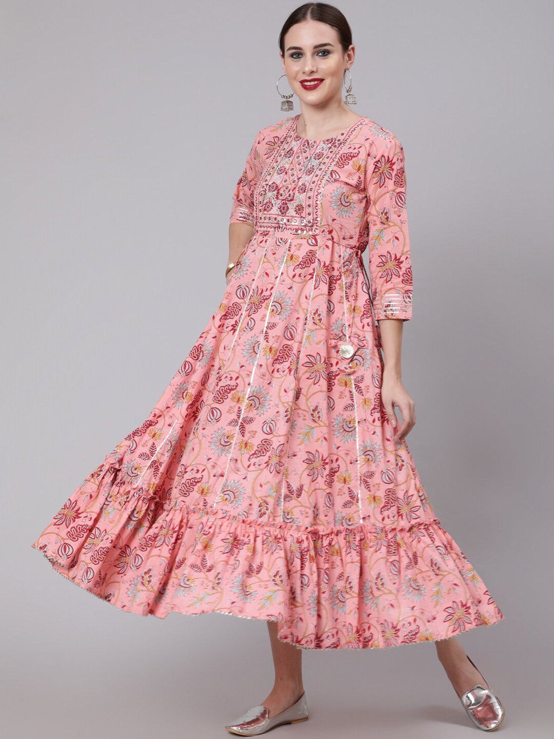 

Nayo Peach-Coloured Floral Ethnic Maxi Dress