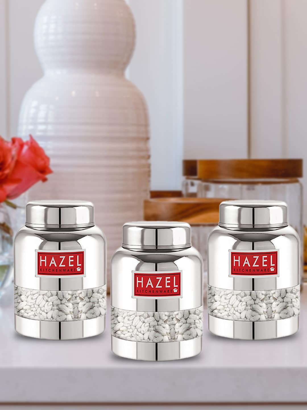 

HAZEL Set Of 3 Silver-Toned Stainless Steel Food Container Kitchen Storage