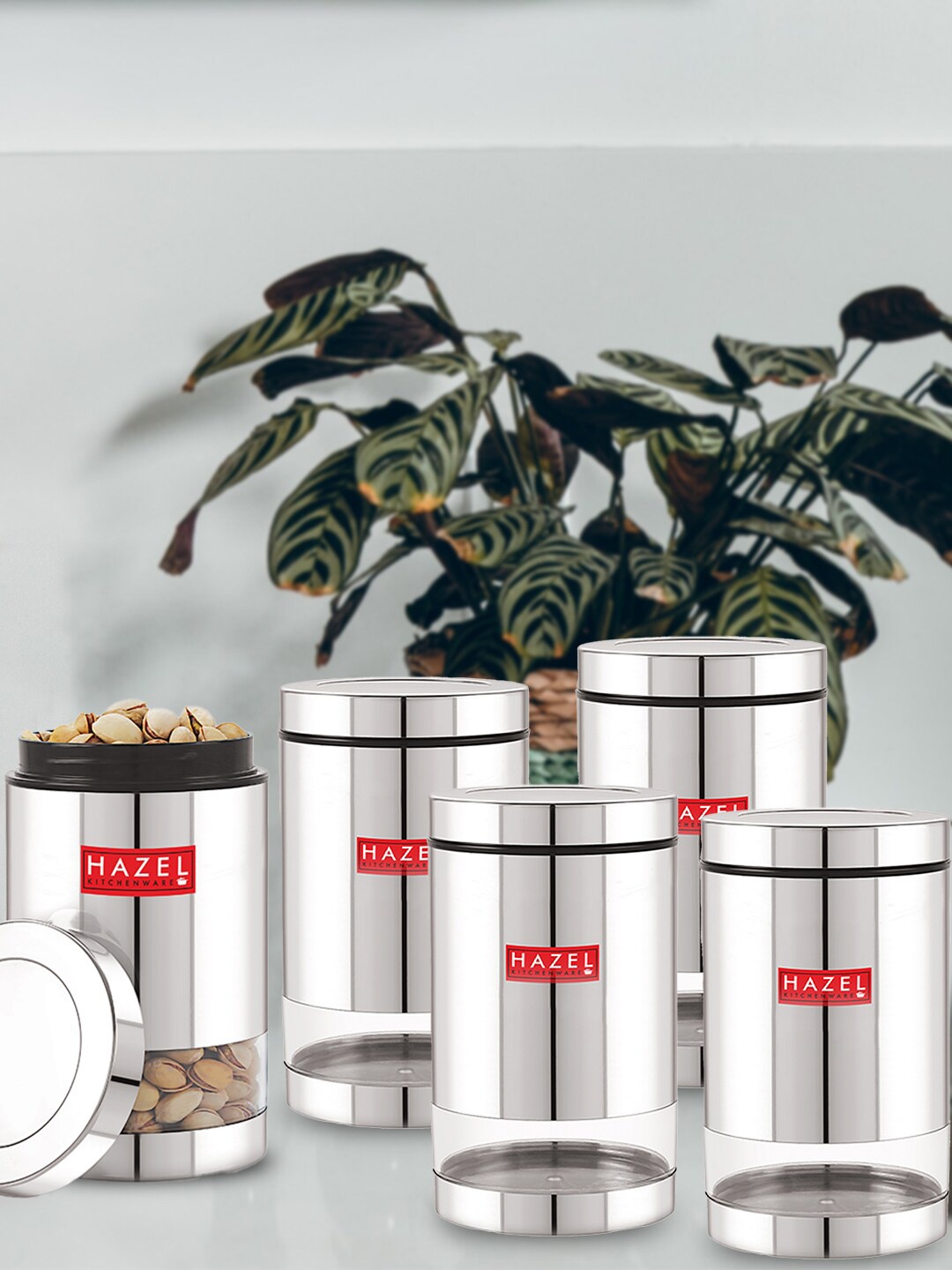 

HAZEL Silver-Toned Set of 5 Stainless Steel Containers