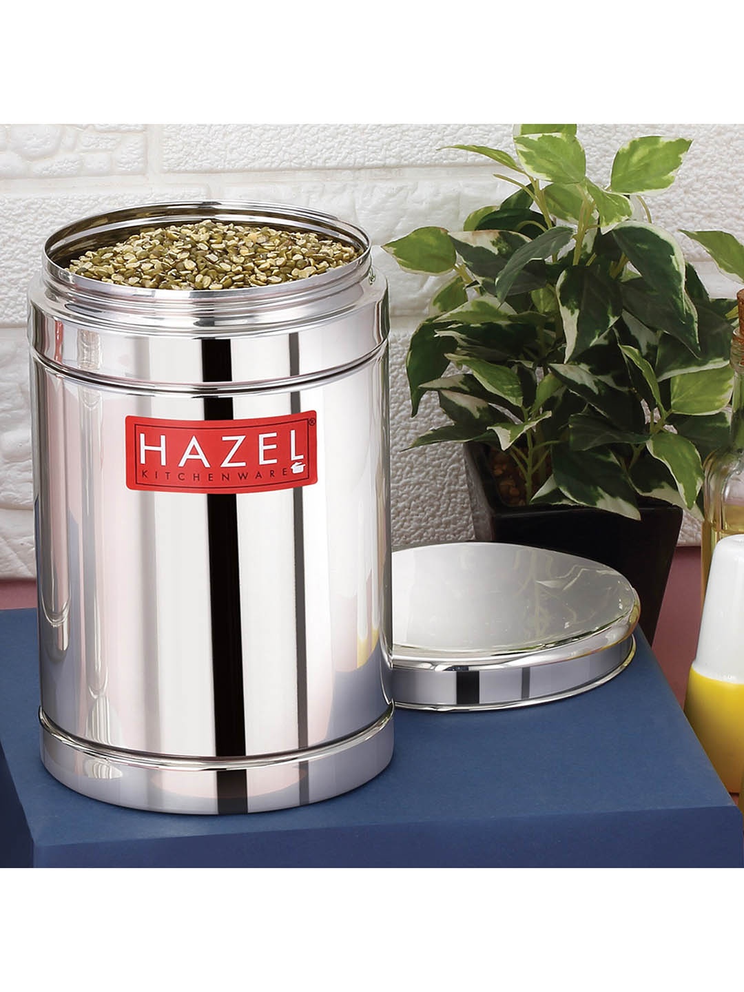 

HAZEL Silver-Toned Round Stainless Steel Airtight Container