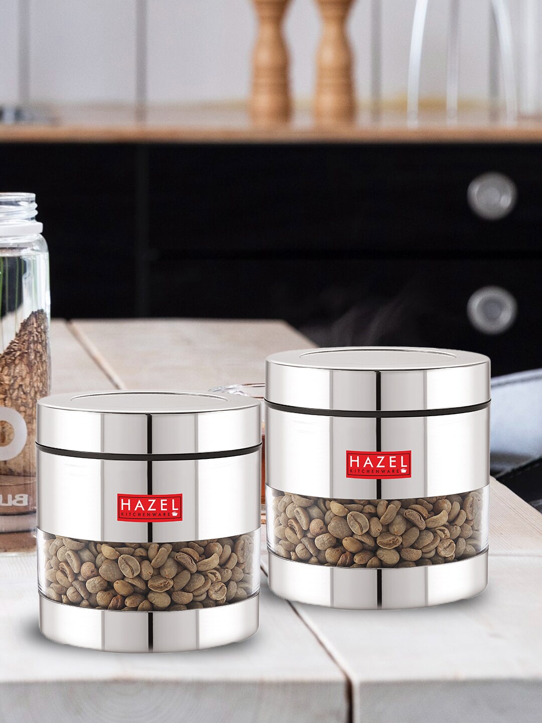 

HAZEL Set of 2 Stainless Steel Kitchen Containers, Silver