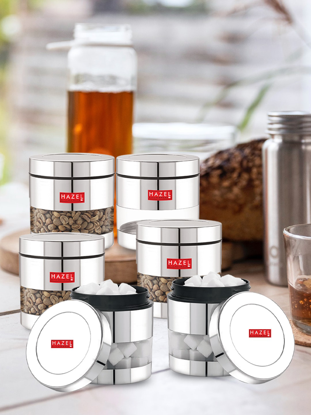 

HAZEL Set Of 6 Silver Stainless Steel Dishwasher Safe Container 400 ml