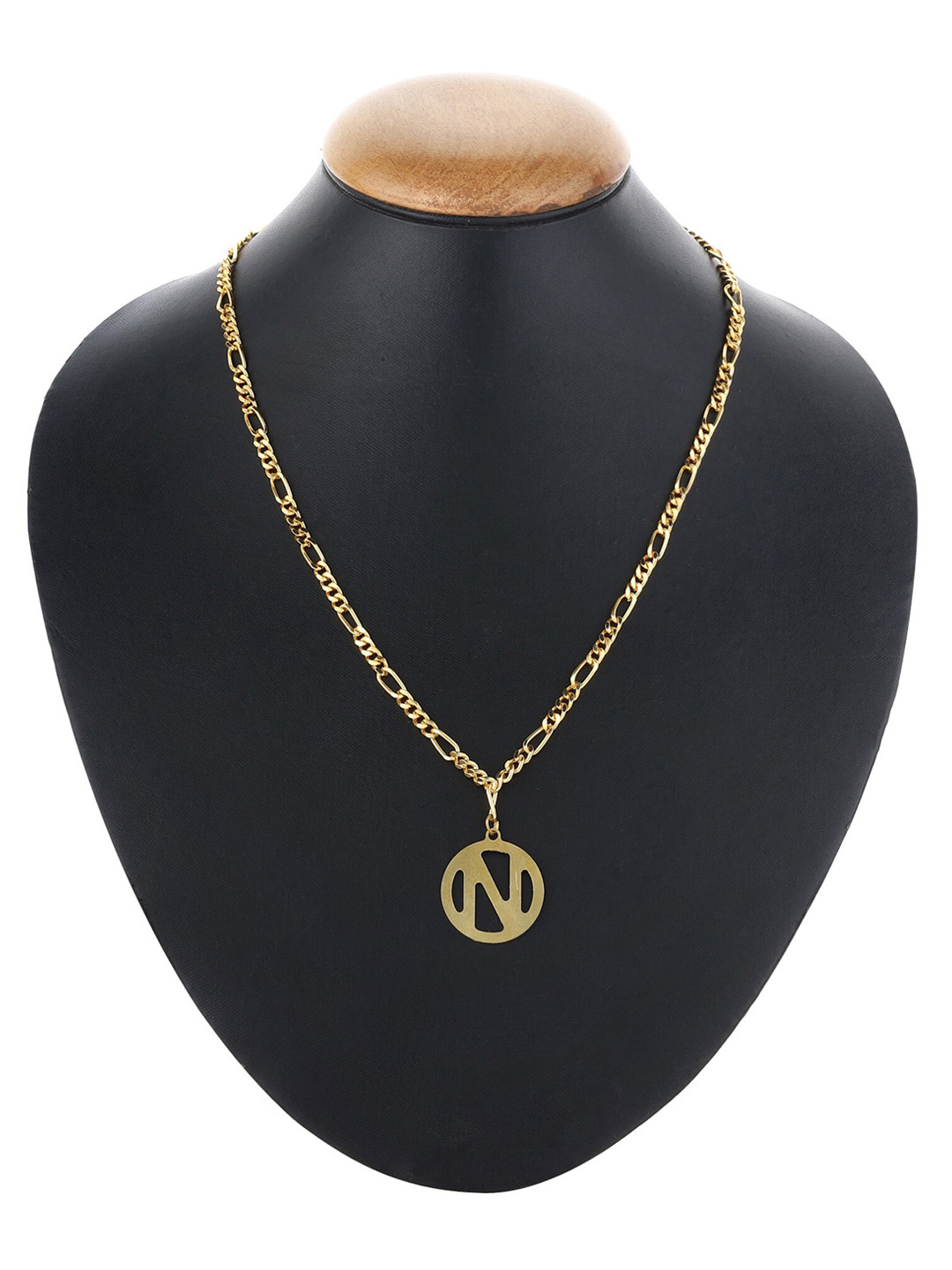 

Goldnera Men Gold Toned Brass Plated Alphabet N Pendant With Chain