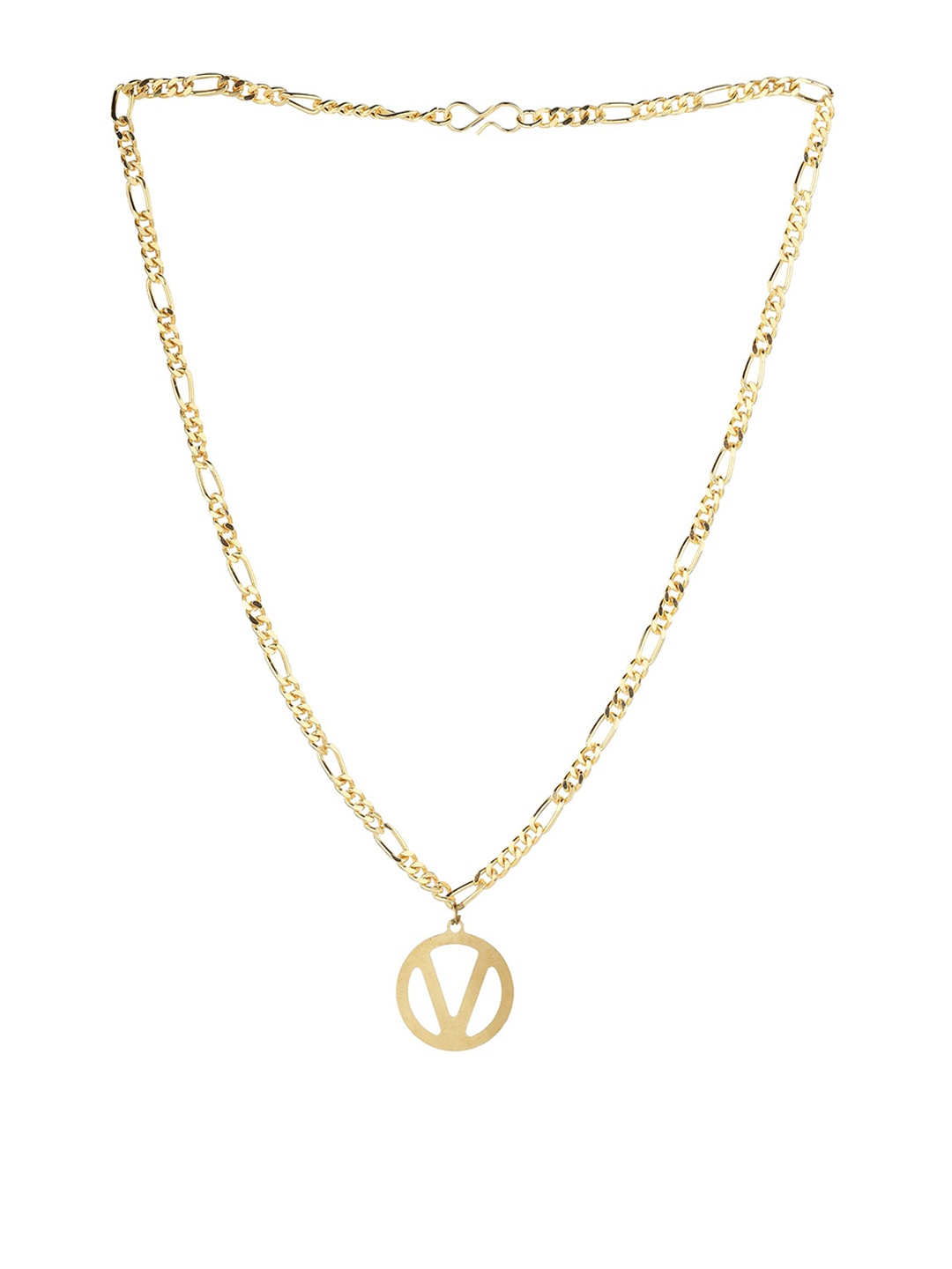 

Goldnera Men Brass-Plated Gold-Toned Alphabet V-Charm Pendant With Chain
