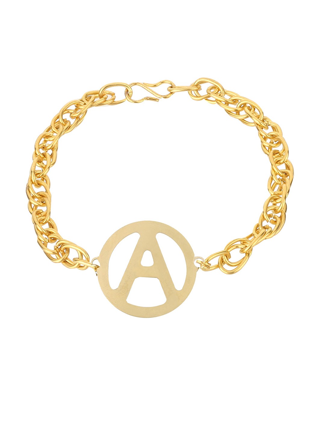 

Goldnera Men Gold Toned Brass Plated Alphabet A Link Bracelet