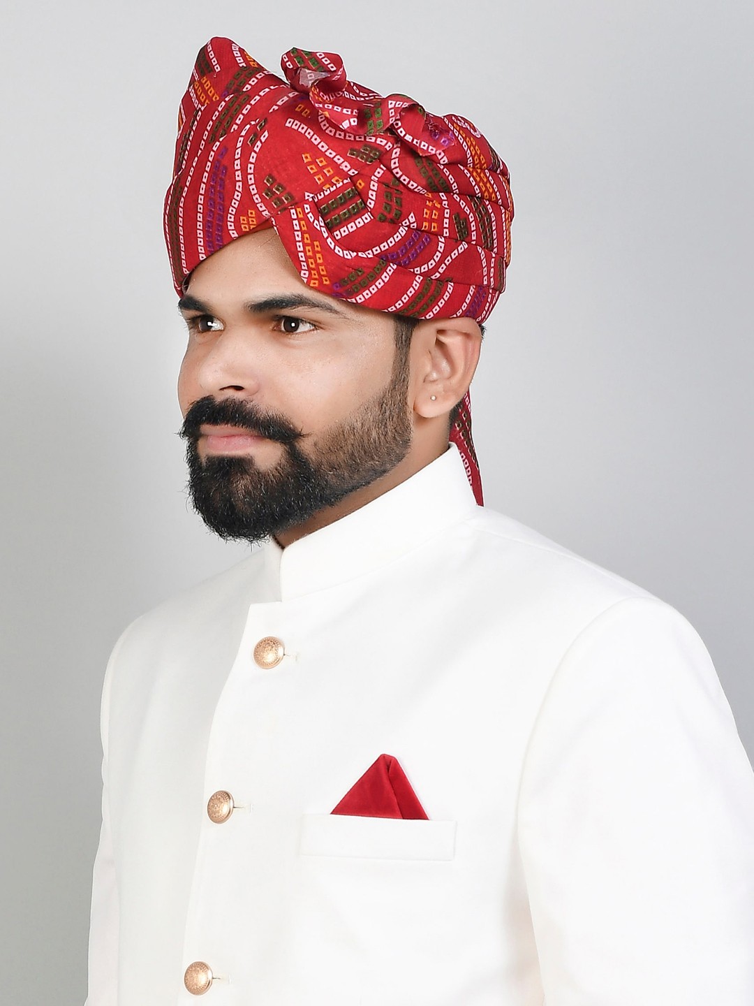 

Silvermerc Designs Men Red Traditonal Cotton Bandhani Print Safa Pagdi