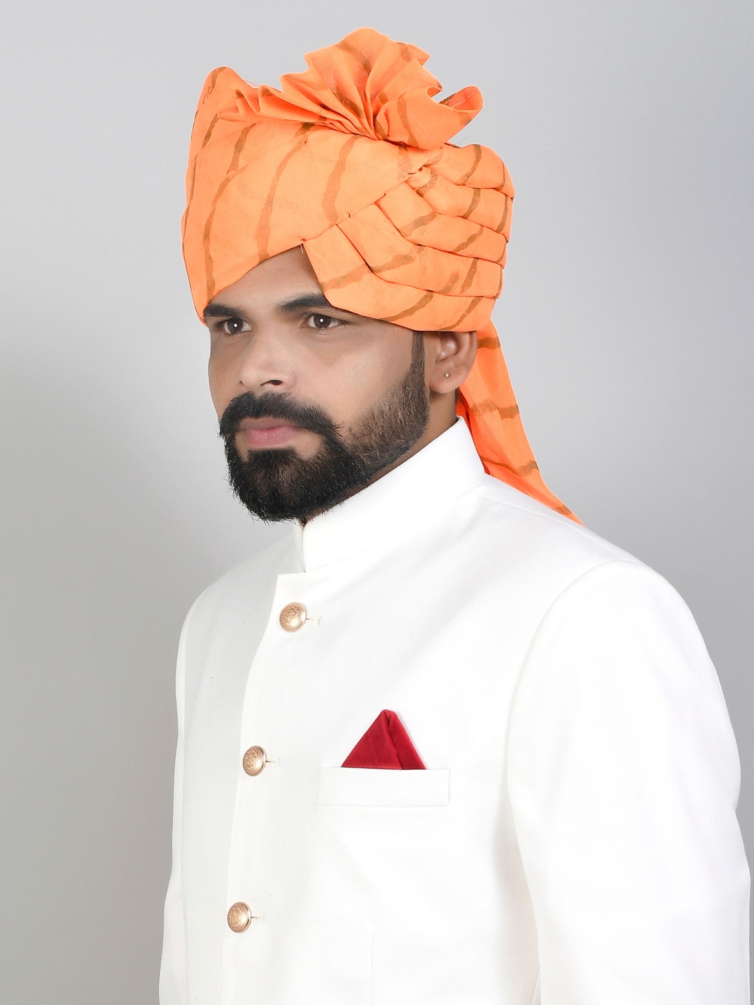 

Silvermec Designs Men Orange Leheriya Printed Rajputi Safa