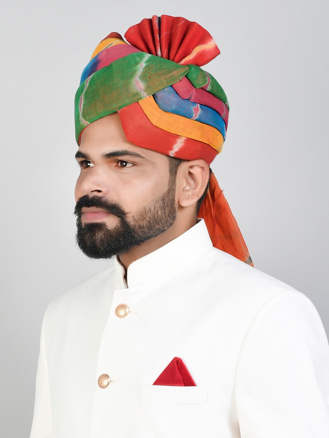 

Silvermerc Designs Men Multicolored Printed Traditional Wedding Patka Pagri, Multi