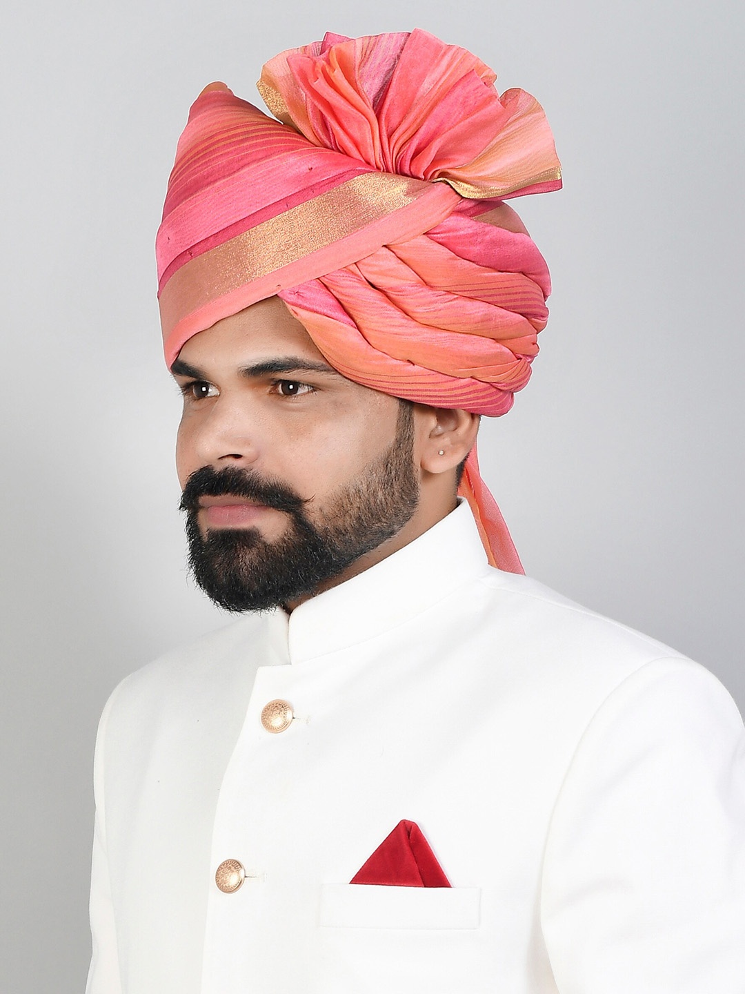 

Silvermerc Designs Men Pink Ethnic Safa Pagdi Wedding Turbans