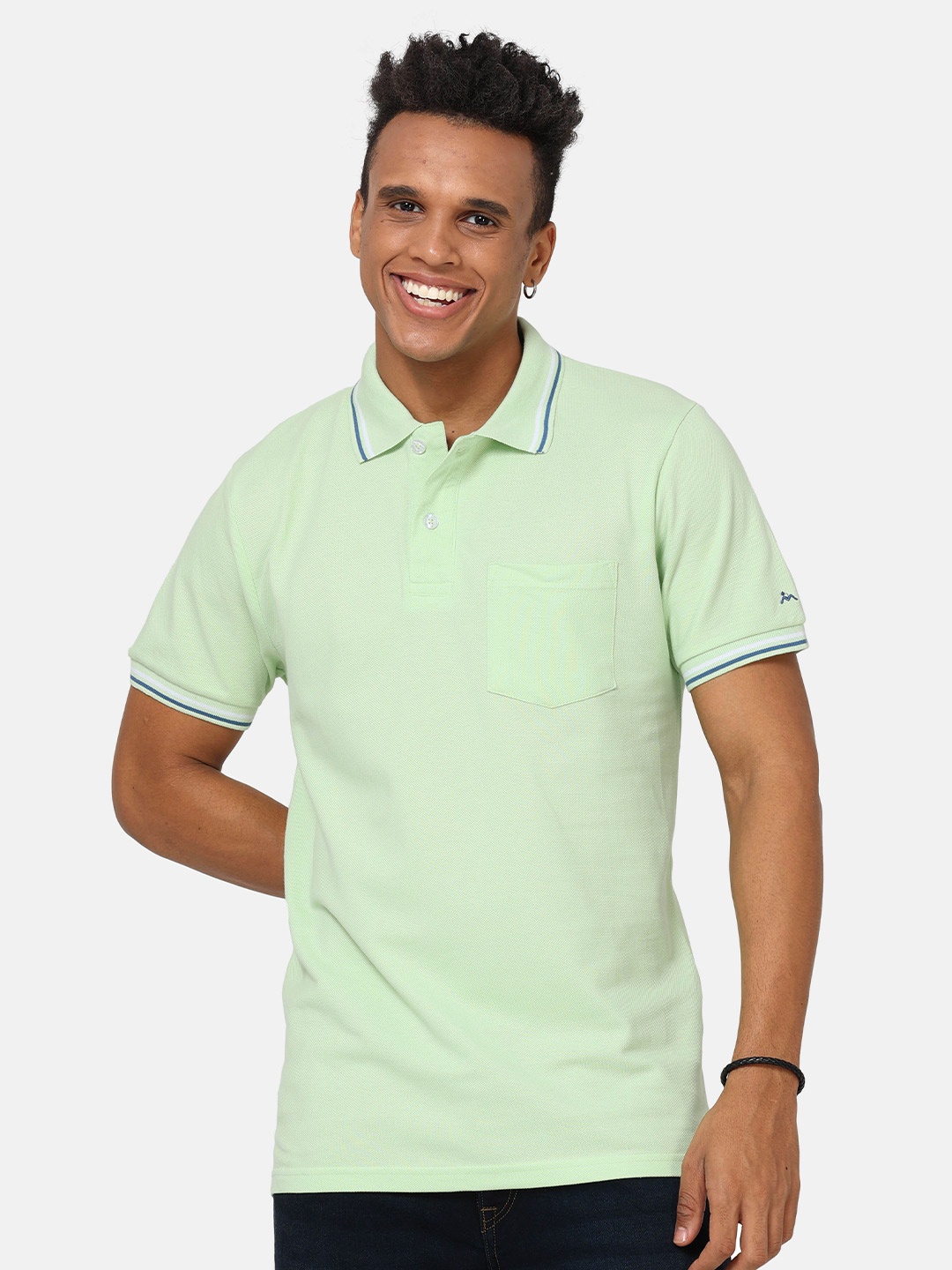 

Masculino Latino Men Green Polo Collar Bio Finish T-shirt