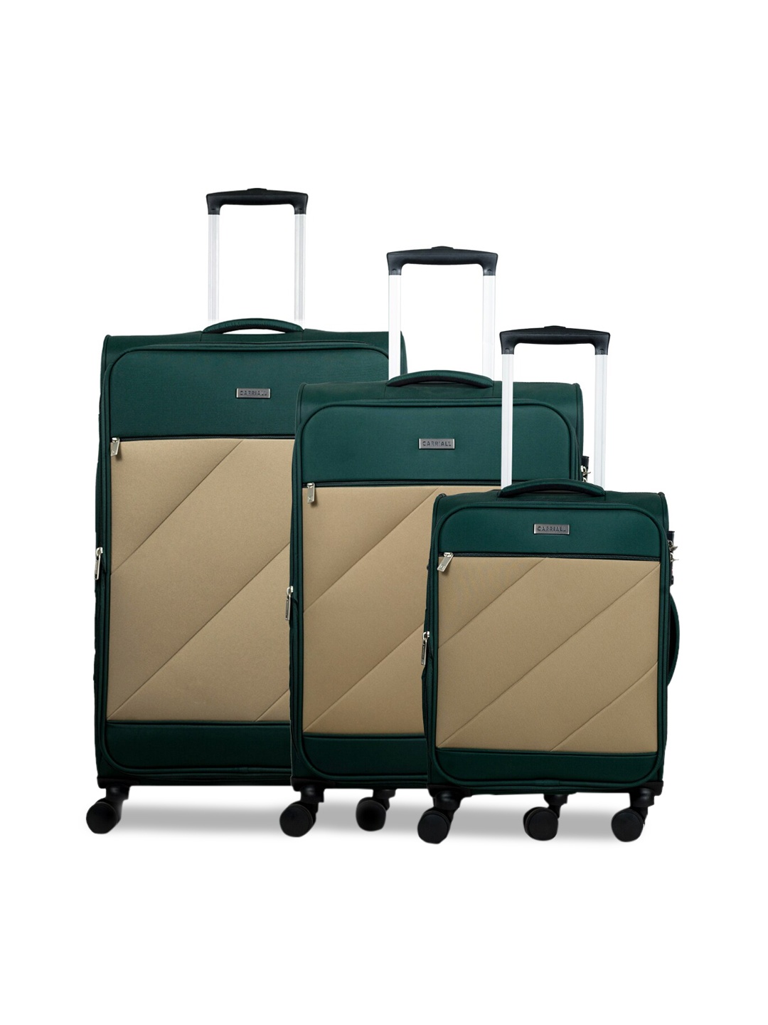 

CARRIALL Set of 3 Green & Beige Color-blocked Trolley Bag