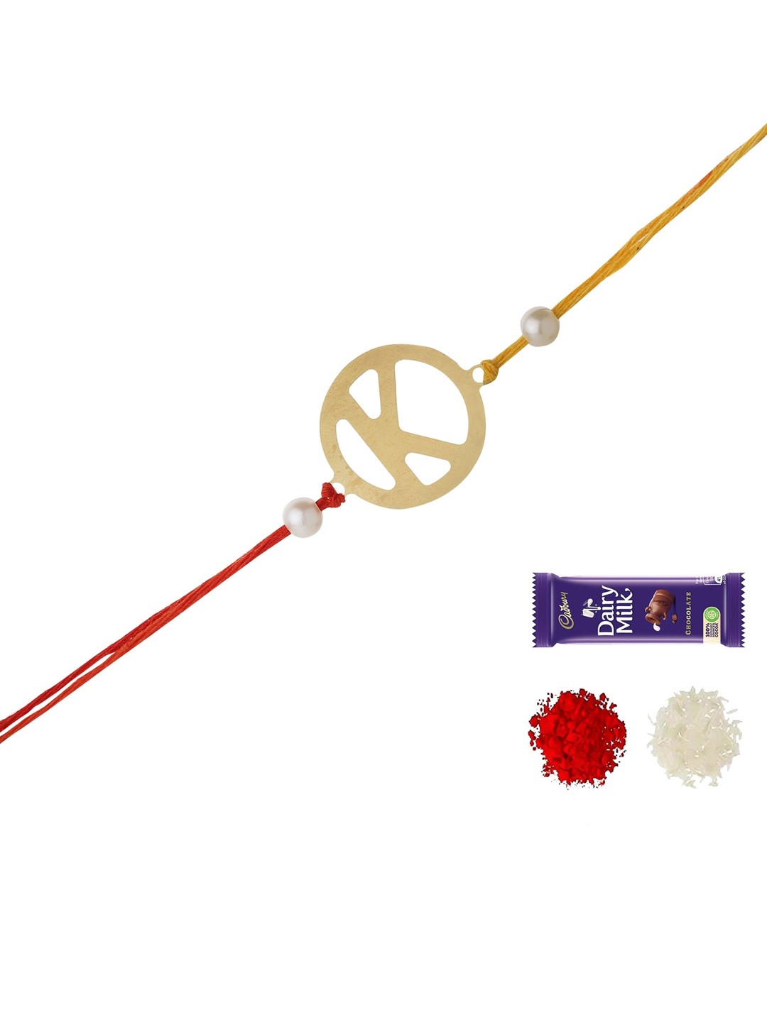 

Goldnera Men Yellow & Red Wraparound Rakhi with Combo of Chocolate Tikka and Chawal
