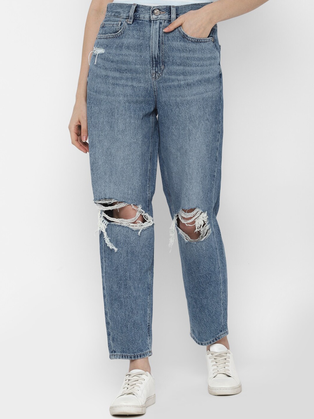 

AMERICAN EAGLE OUTFITTERS Women Blue Slim Fit Highly Distressed Light Fade Jeans