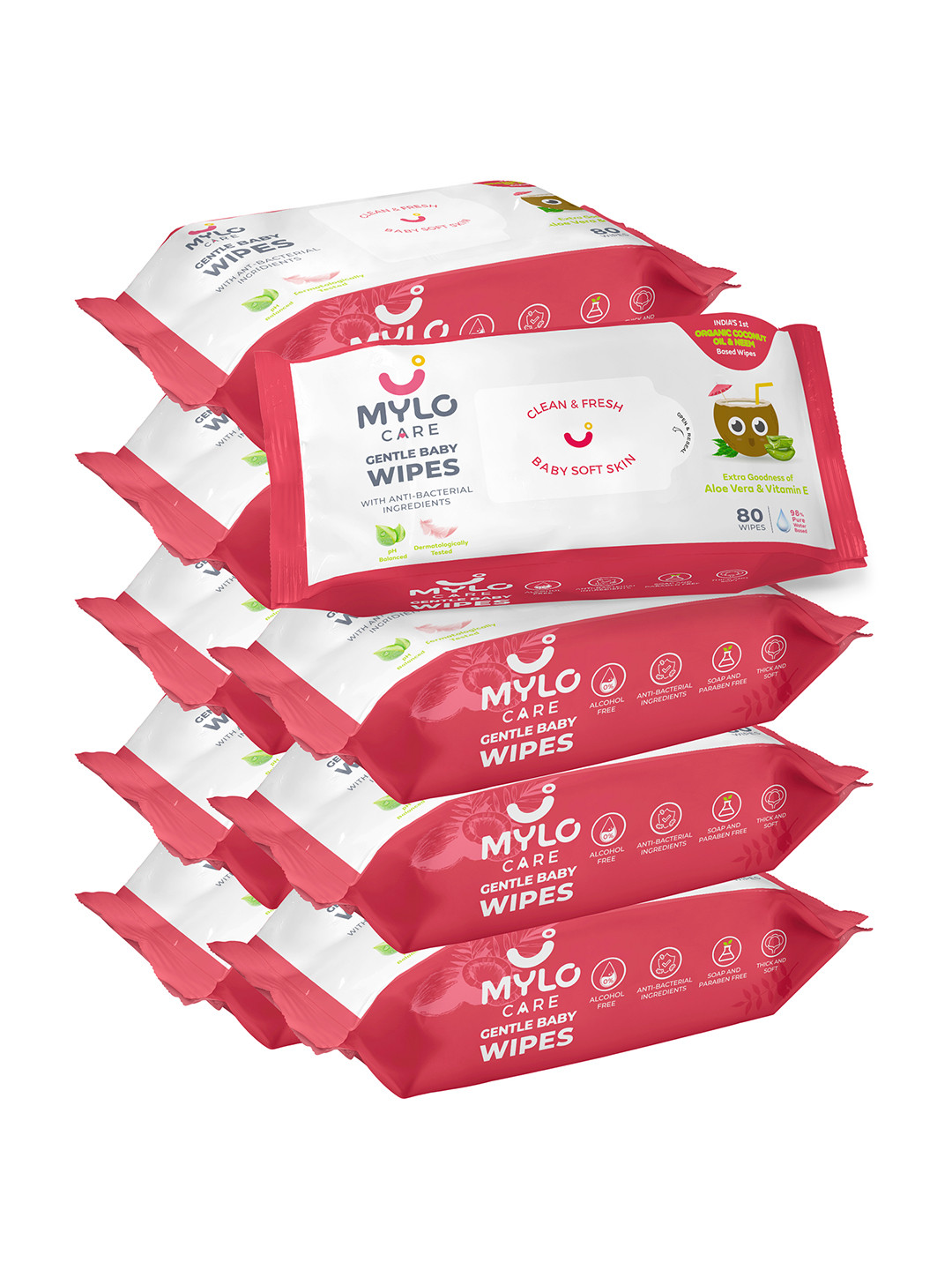 

Mylo Kids Set Of 9 Wipes With Organic Coconut Oil, White