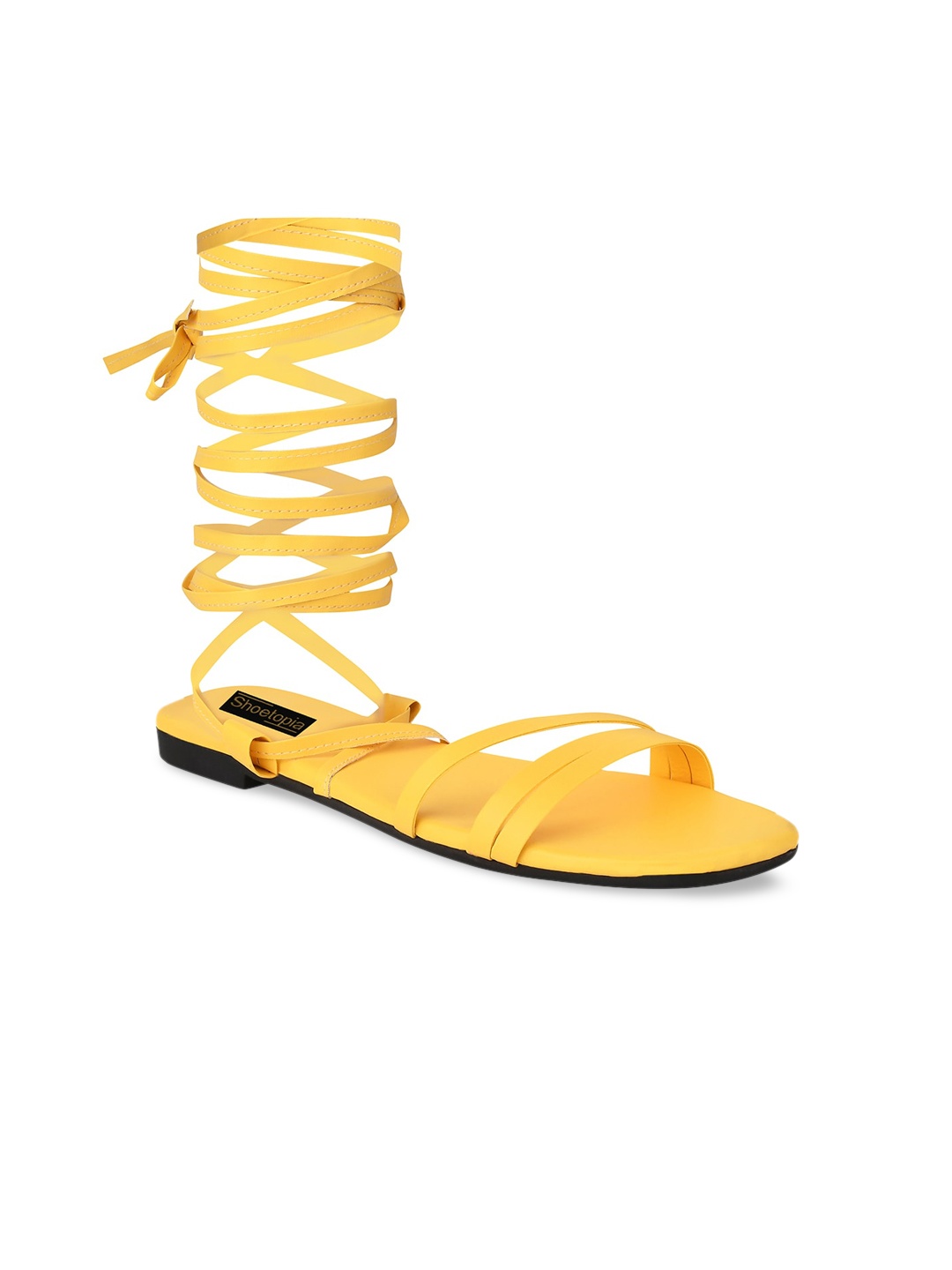 

Shoetopia Girls Girls Yellow Lace Up Open Toe Flats