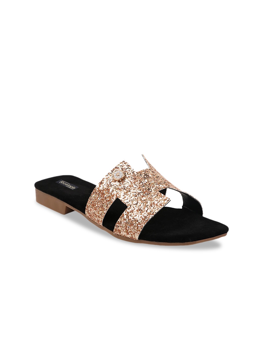 

Shoetopia Girls Gold-Toned Printed Party Open Toe Flats