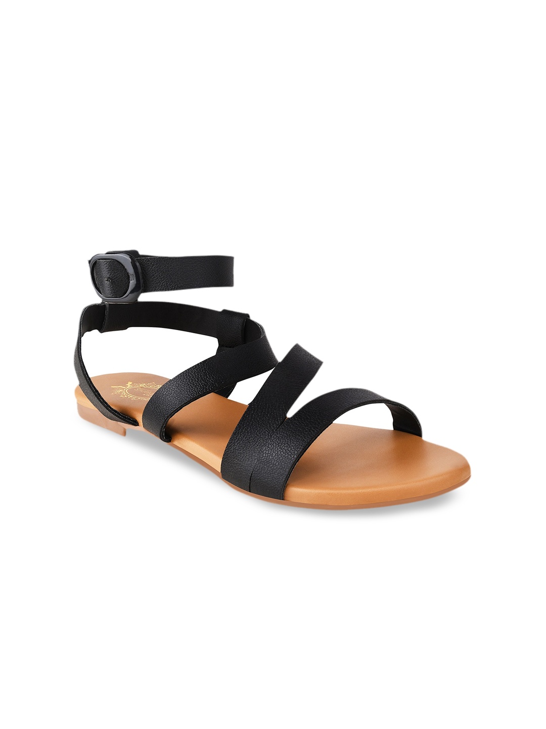 

Shoetopia Girls Black Open Toe Flats with Buckles