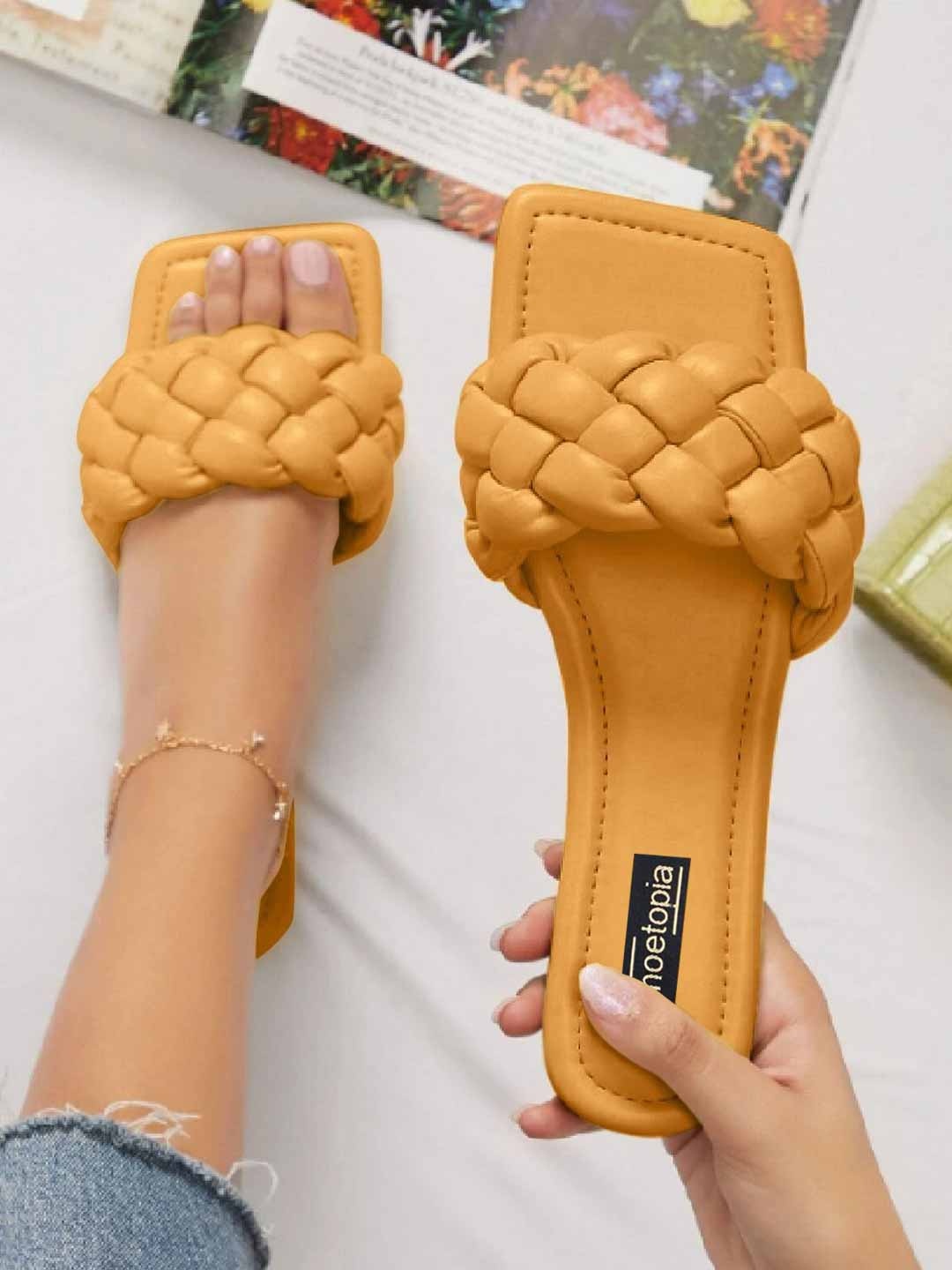 

Shoetopia Girls Yellow Open Toe Flats
