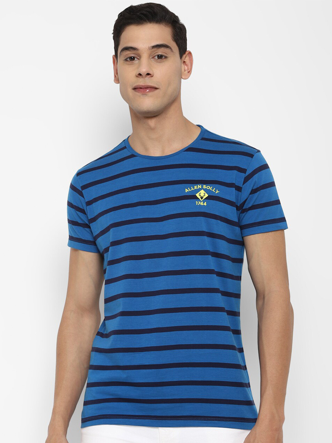 

Allen Solly Sport Men Blue Striped Cotton T-shirt