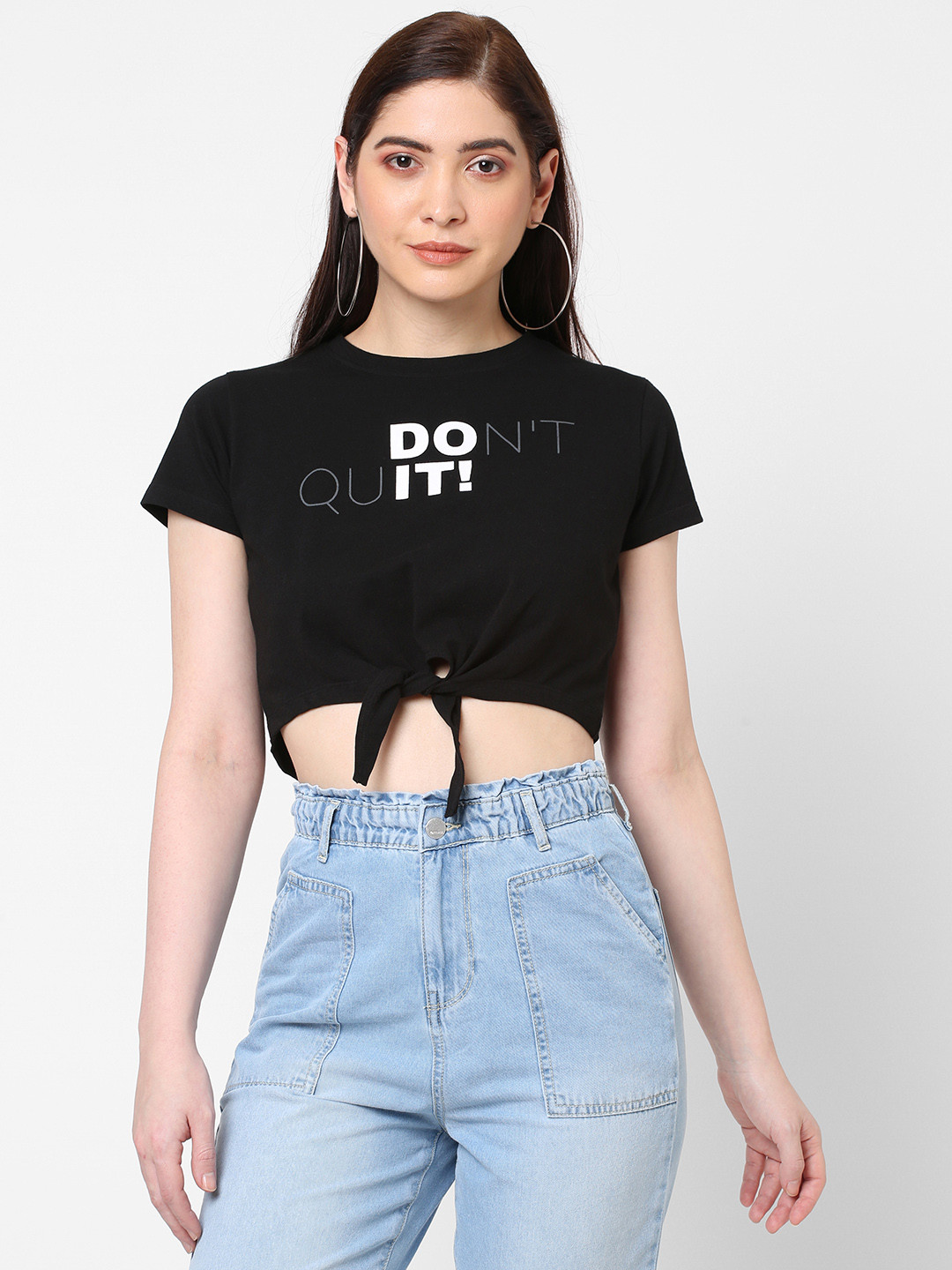 

Kraus Jeans Women Black Typography Slim Fit T-shirt