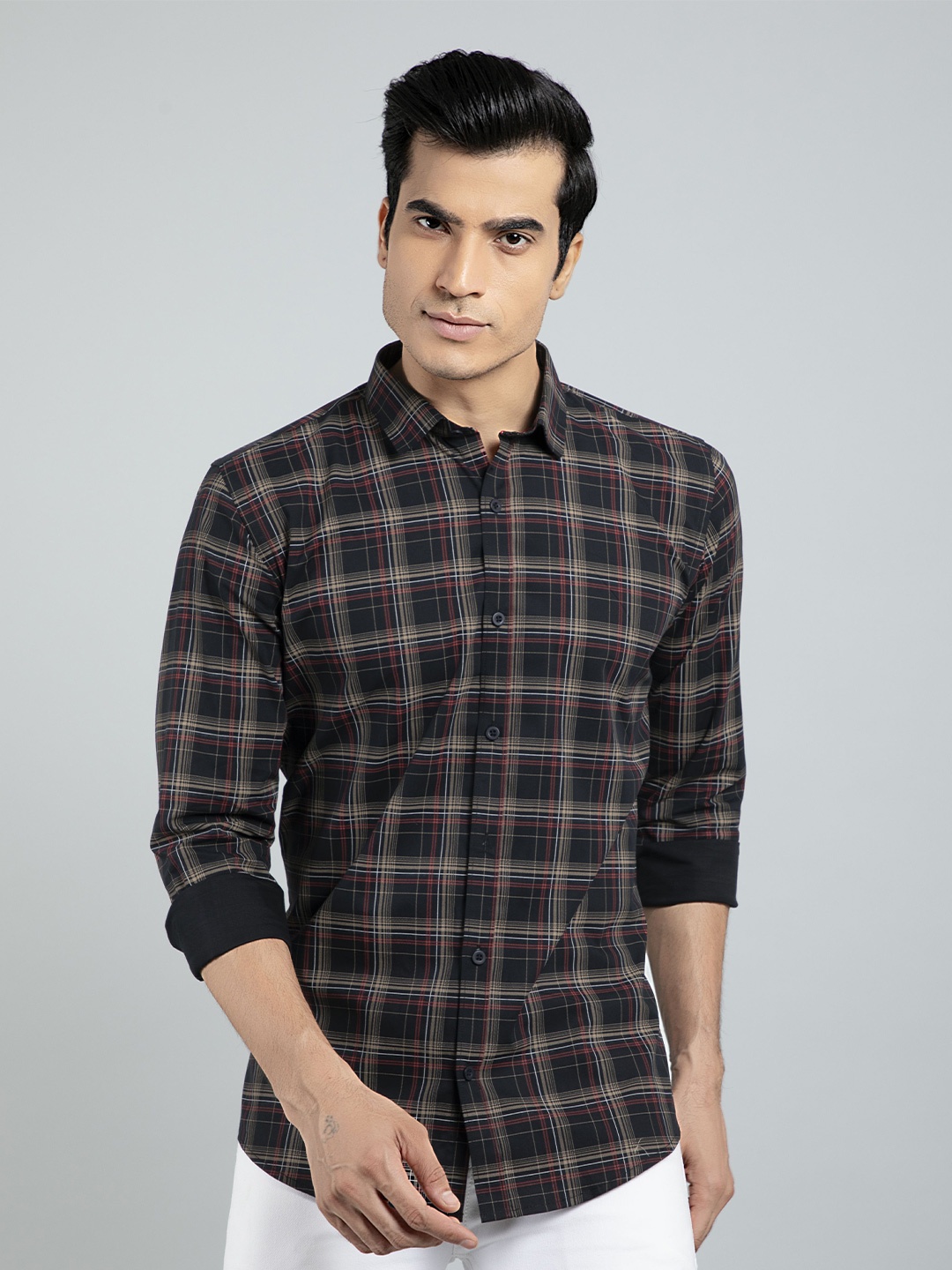 

AMRUTVARSHA CREATION Men Black Checked Cotton Casual Shirt